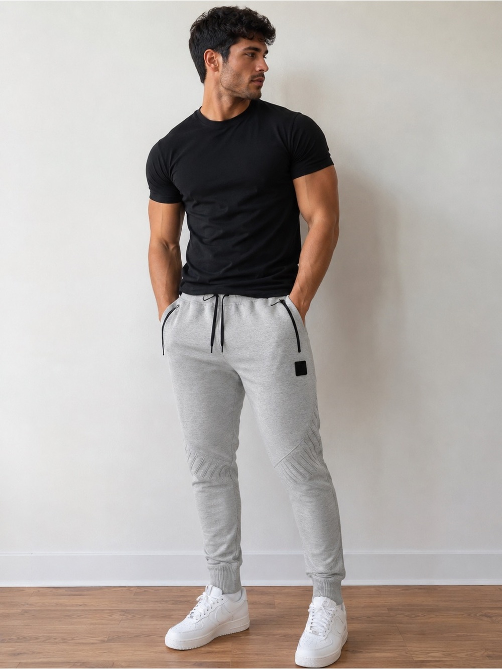 Gymshark Light Gray Athletic Joggers Sweatpants Mens Medium Zipped Pockets